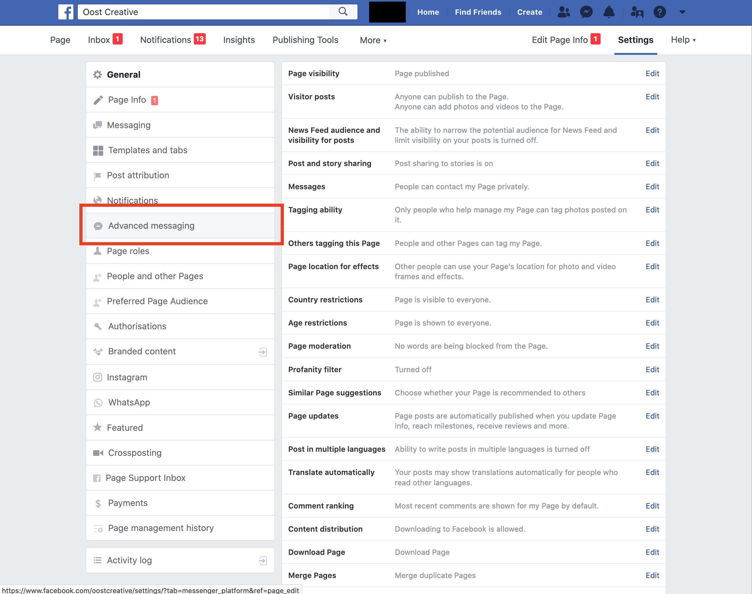 iphone facebook messenger settings